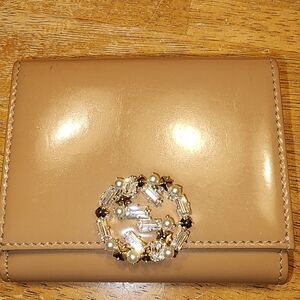 Gucci Nude Patent Leather Wallet with Crystal & Pearl Wreath